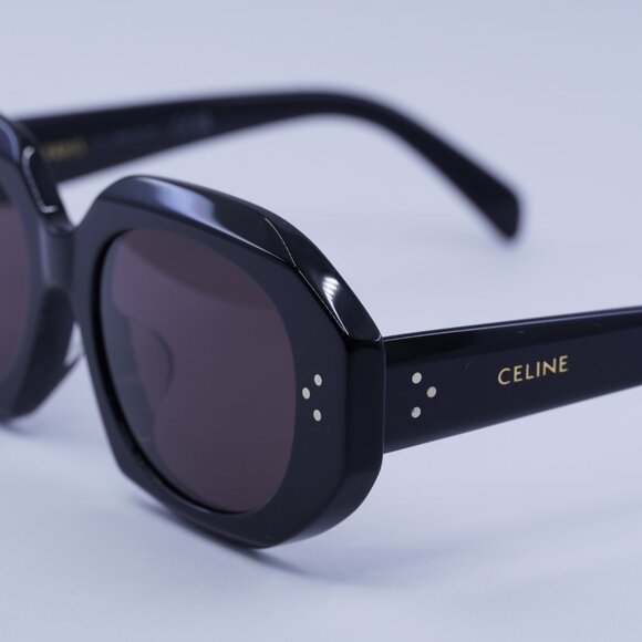 Celine CL40319F 01Y Sunglasses Shiny Black Oval Frame, Violet Lenses - Picture 3 of 9